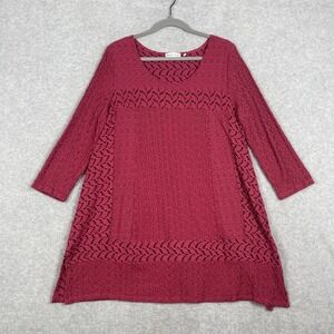 Habitat Textured Tunic Top Red Black Pattern Womens L Lagenlook Boho Artsy